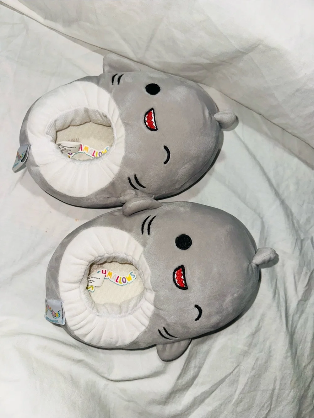 Gray Plush Animal Kids One-Piece Slippers